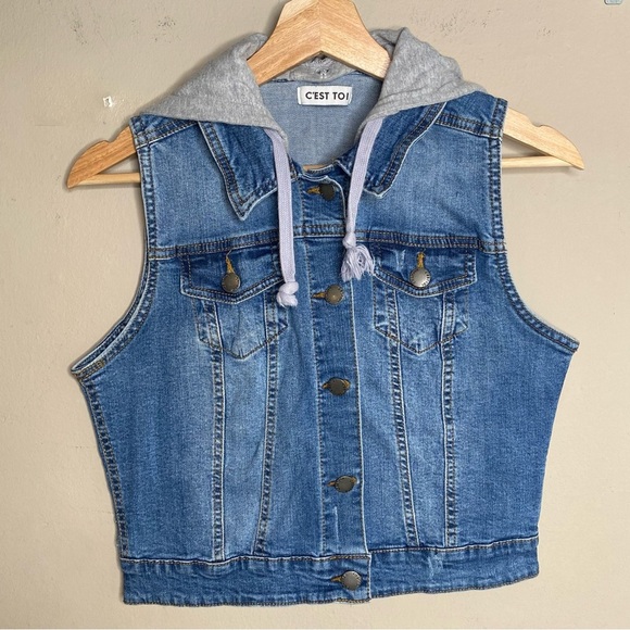 C’est Toi Jackets & Blazers - C’est Toi Vintage 90’s Women’s Detachable Hooded Blue Denim Vest Size Medium